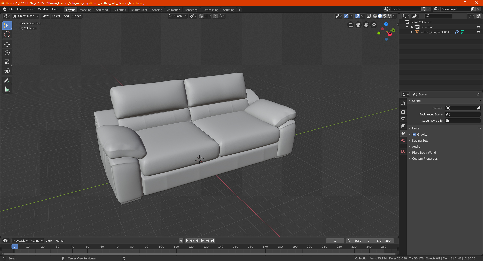 3D Brown Leather Sofa model
