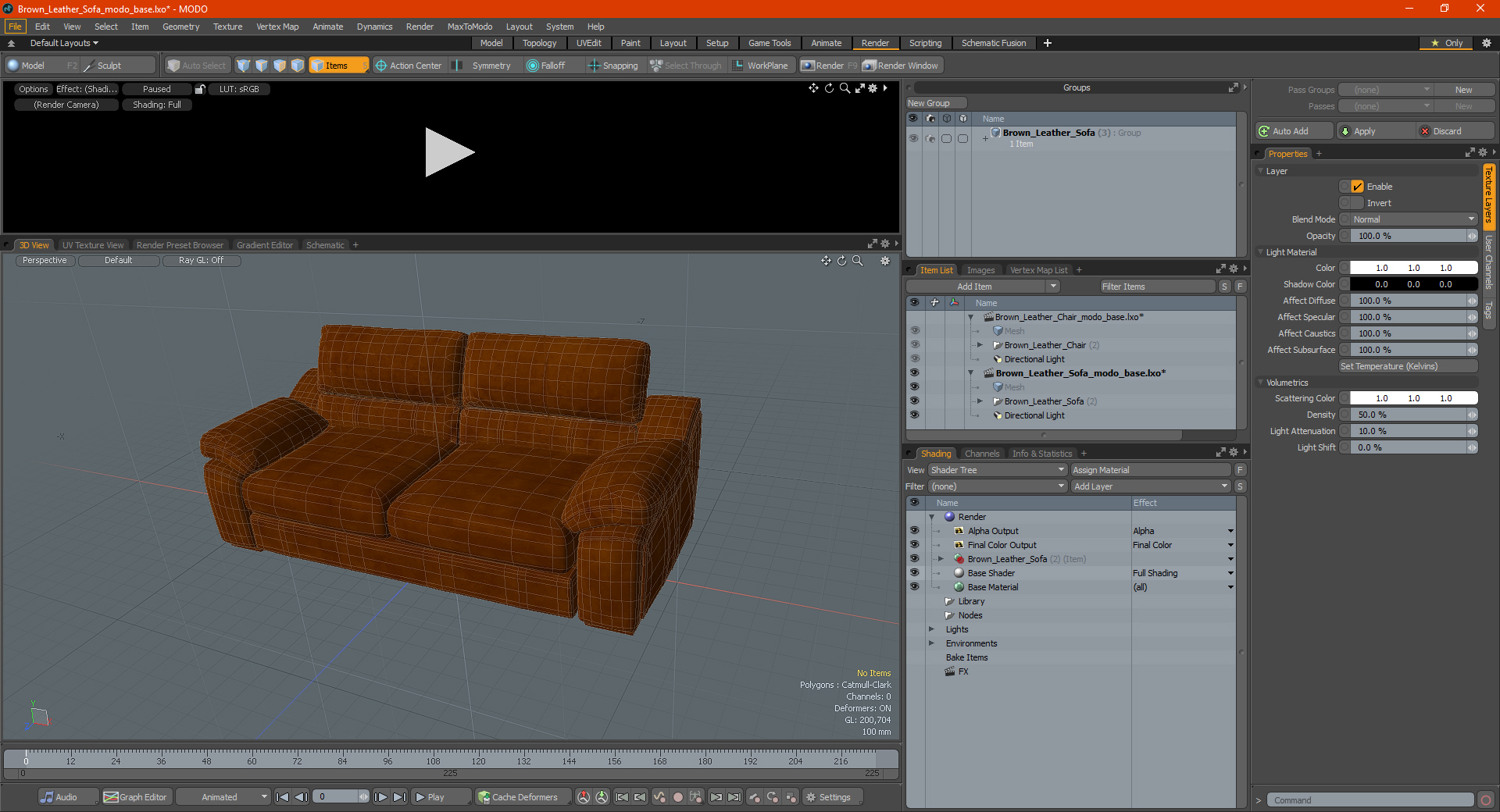 3D Brown Leather Sofa model