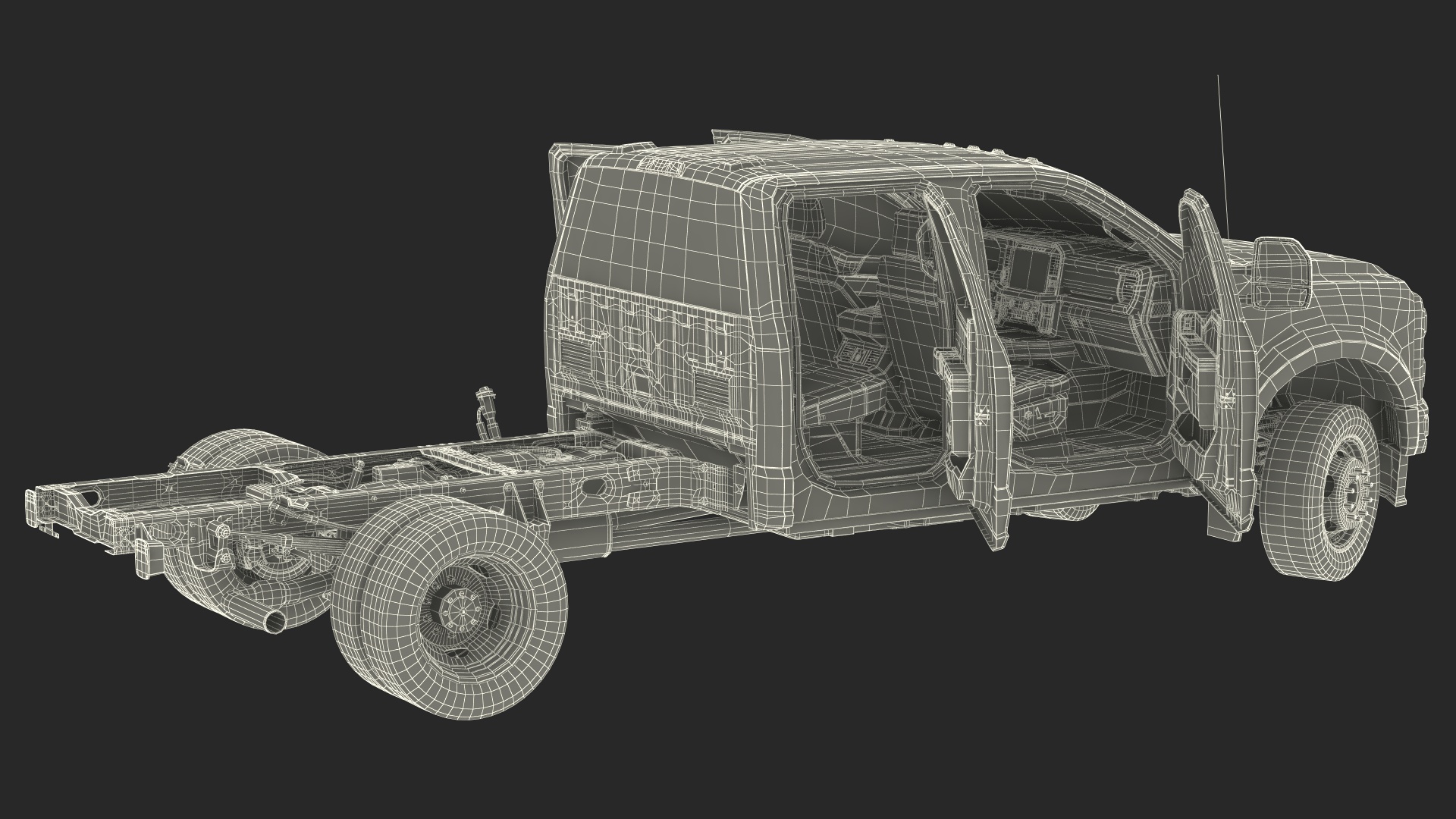 3D Four Doors Ford Super Duty F550 Rigged model