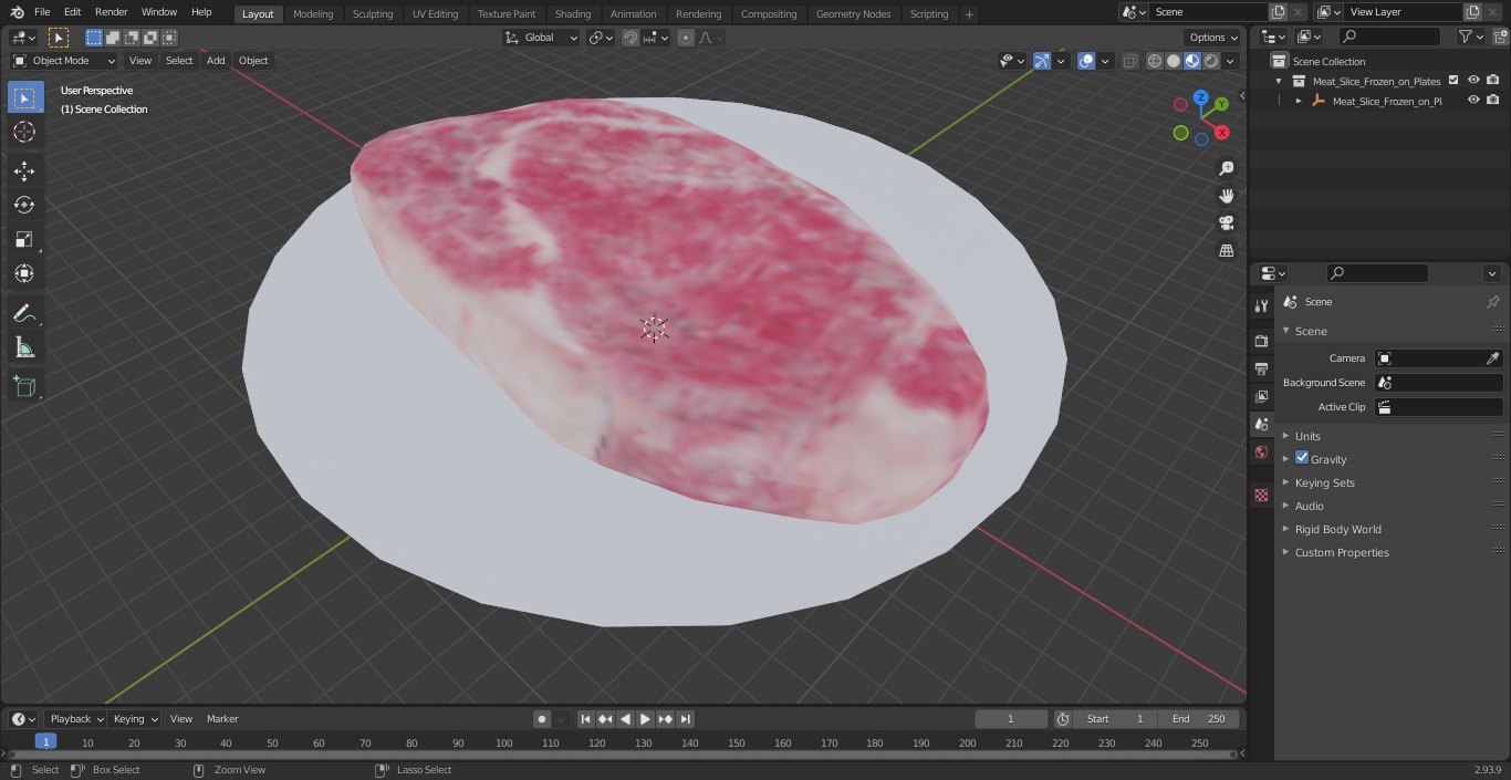Meat Slice Frozen on Plates 3D