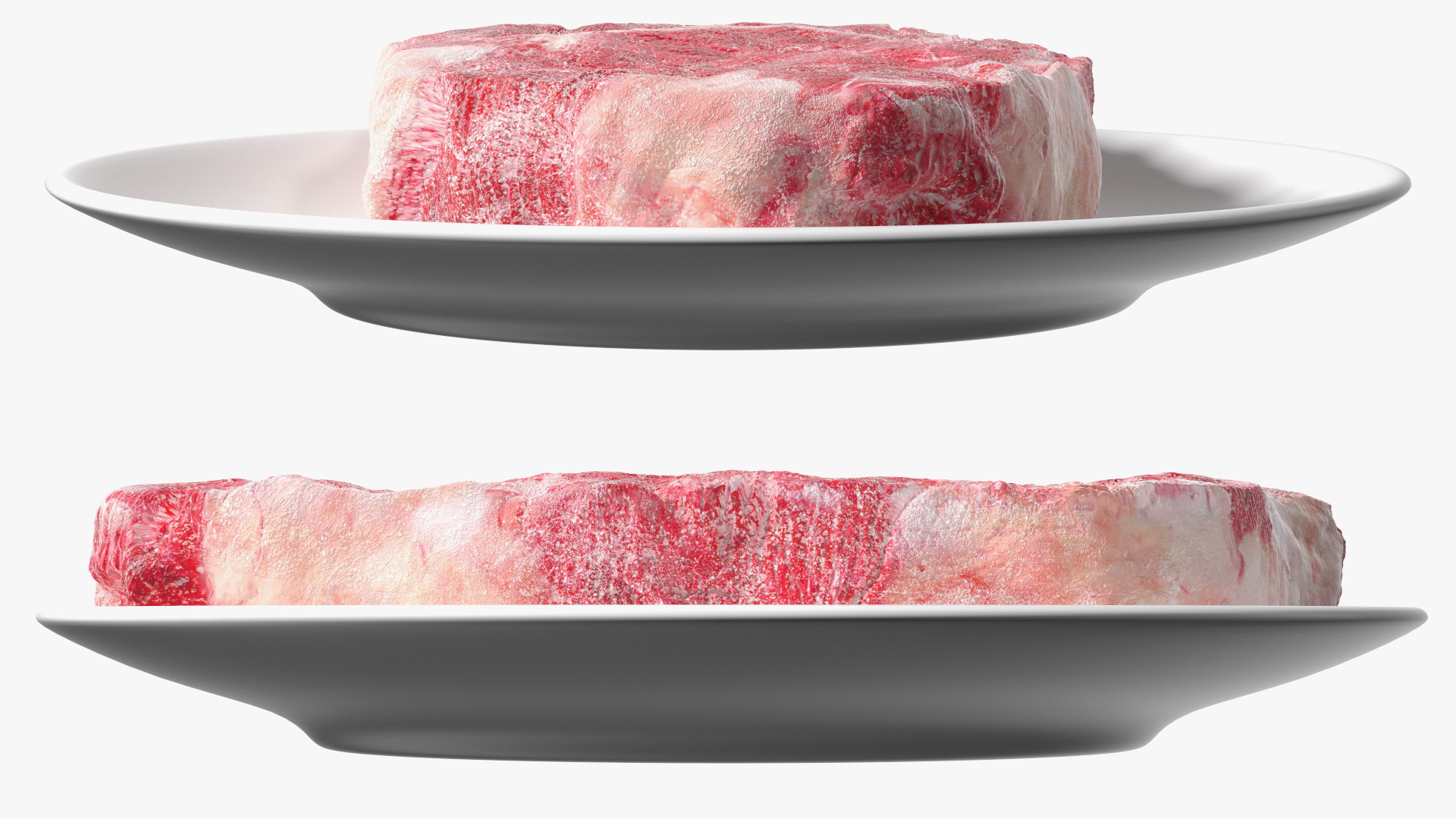 Meat Slice Frozen on Plates 3D