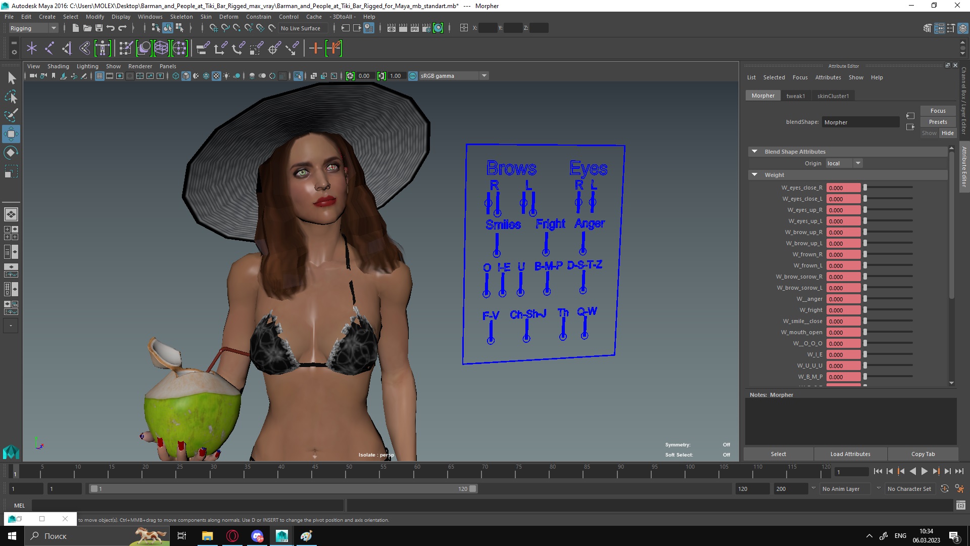 3D model Barman and People at Tiki Bar Rigged for Maya