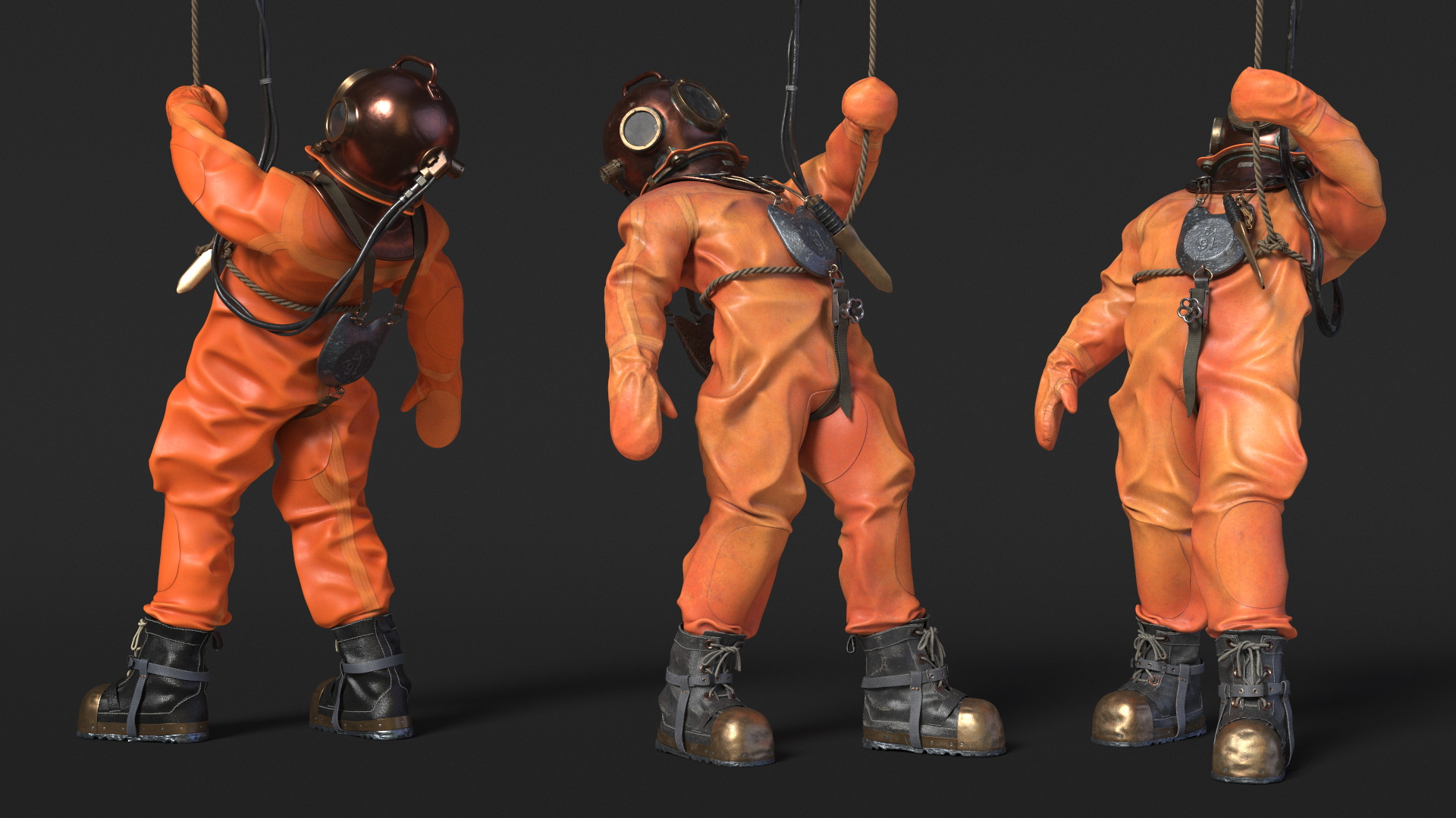 3D Retro Diving Gear Surrounded by Sharks model