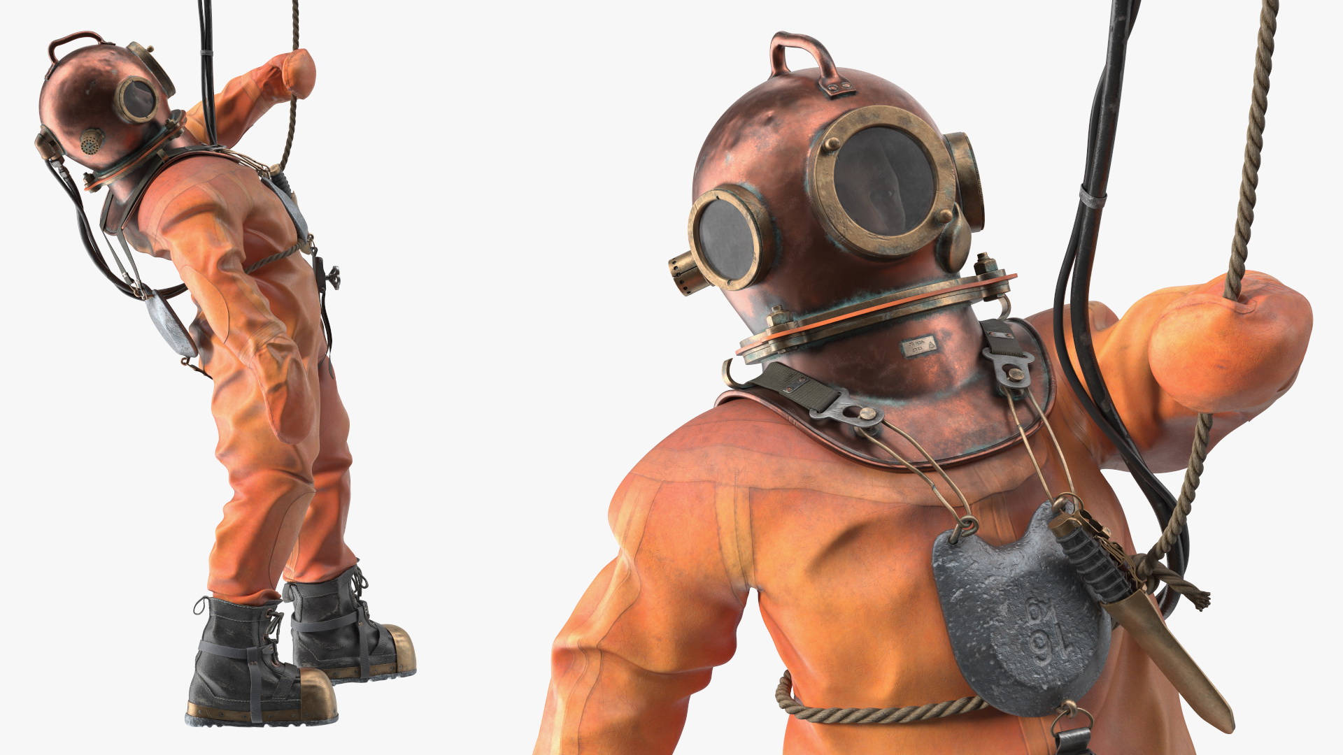 3D Retro Diving Gear Surrounded by Sharks model