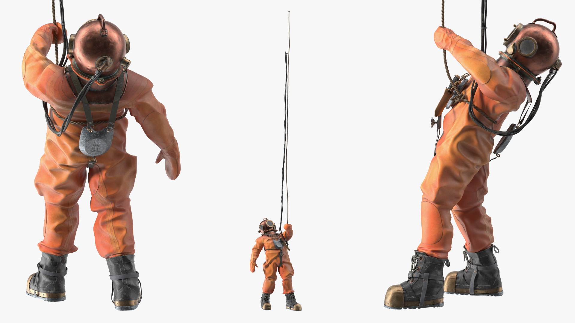 3D Retro Diving Gear Surrounded by Sharks model