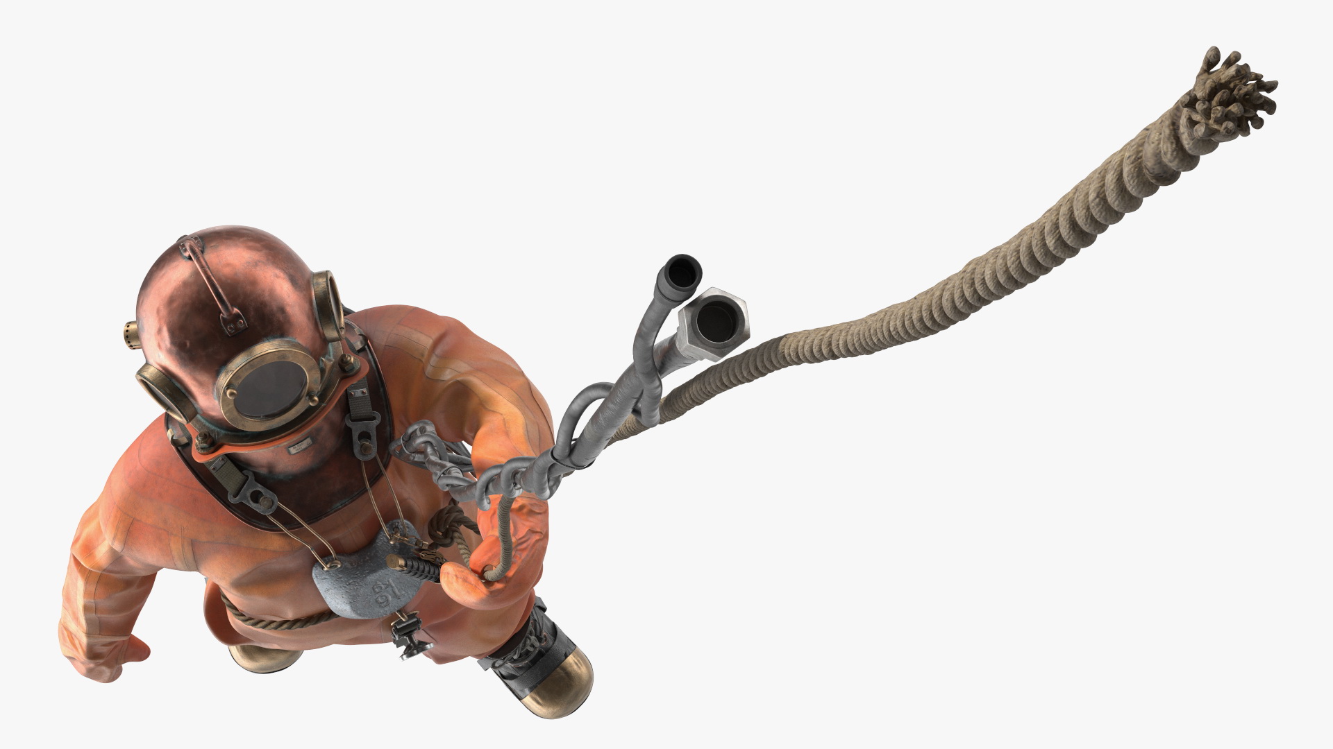 3D Retro Diving Gear Surrounded by Sharks model
