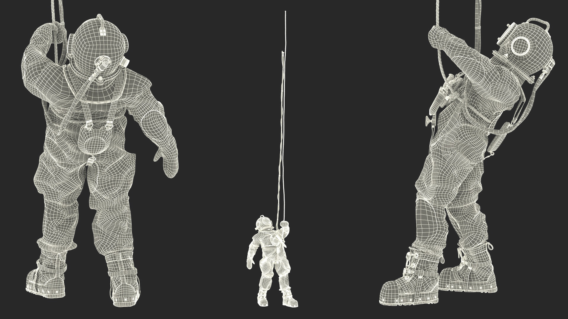 3D Retro Diving Gear Surrounded by Sharks model