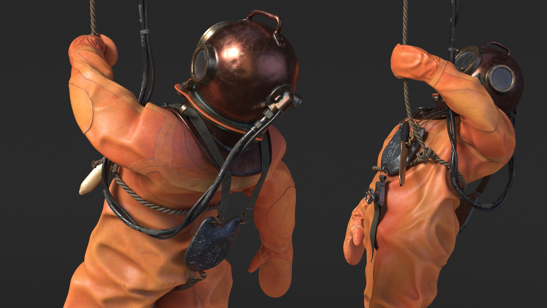 3D Retro Diving Gear Surrounded by Sharks model
