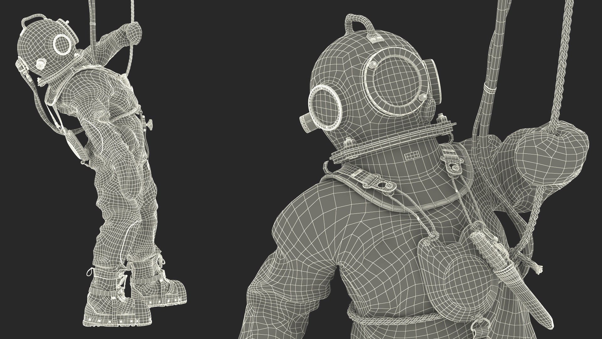 3D Retro Diving Gear Surrounded by Sharks model