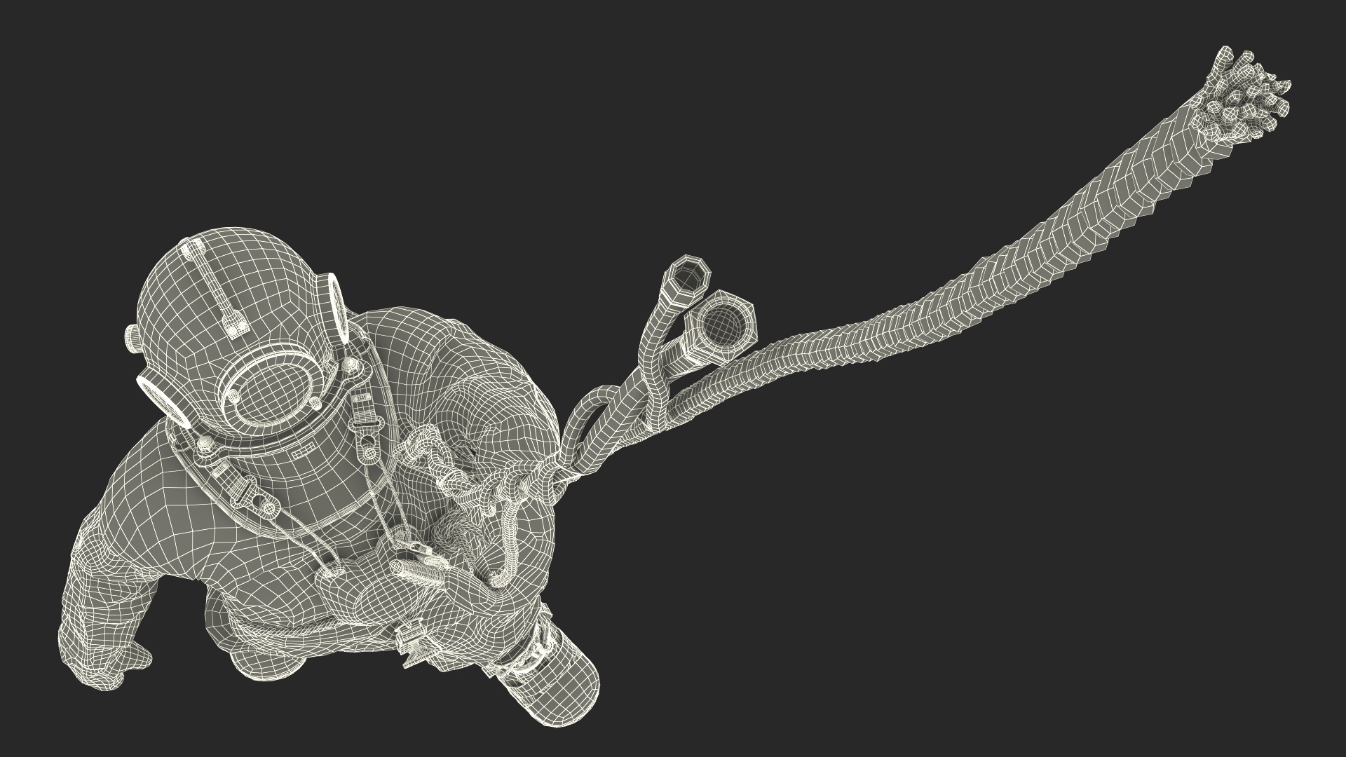 3D Retro Diving Gear Surrounded by Sharks model