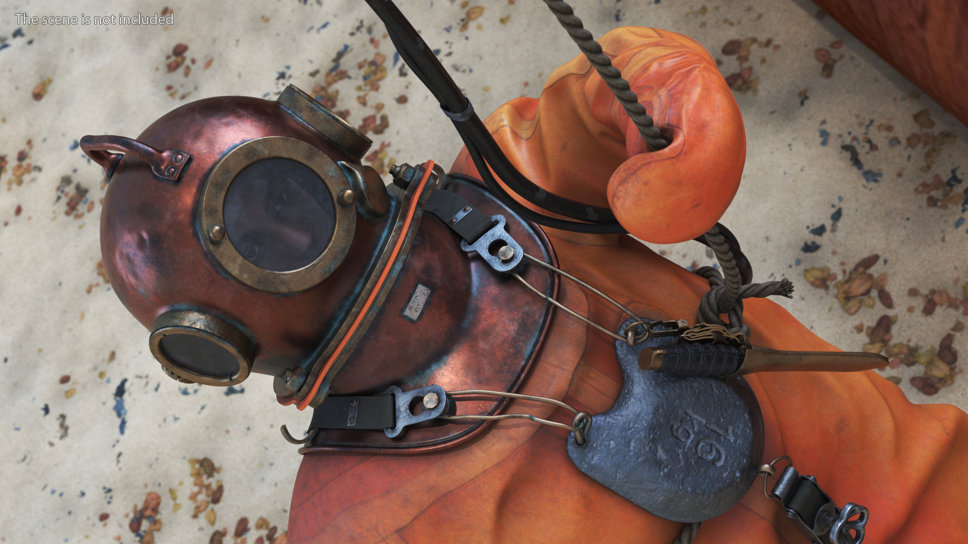 3D Retro Diving Gear Surrounded by Sharks model