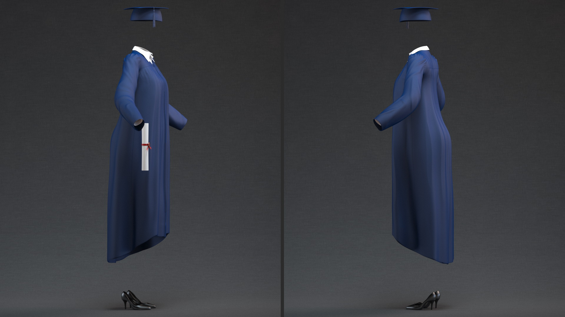 Black Graduation Gown and Cap 3D model