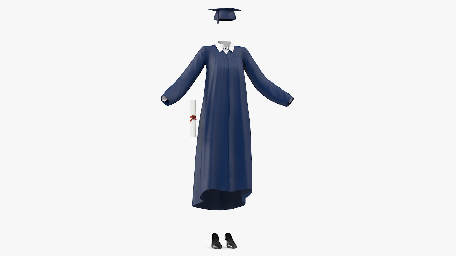 Black Graduation Gown and Cap 3D model