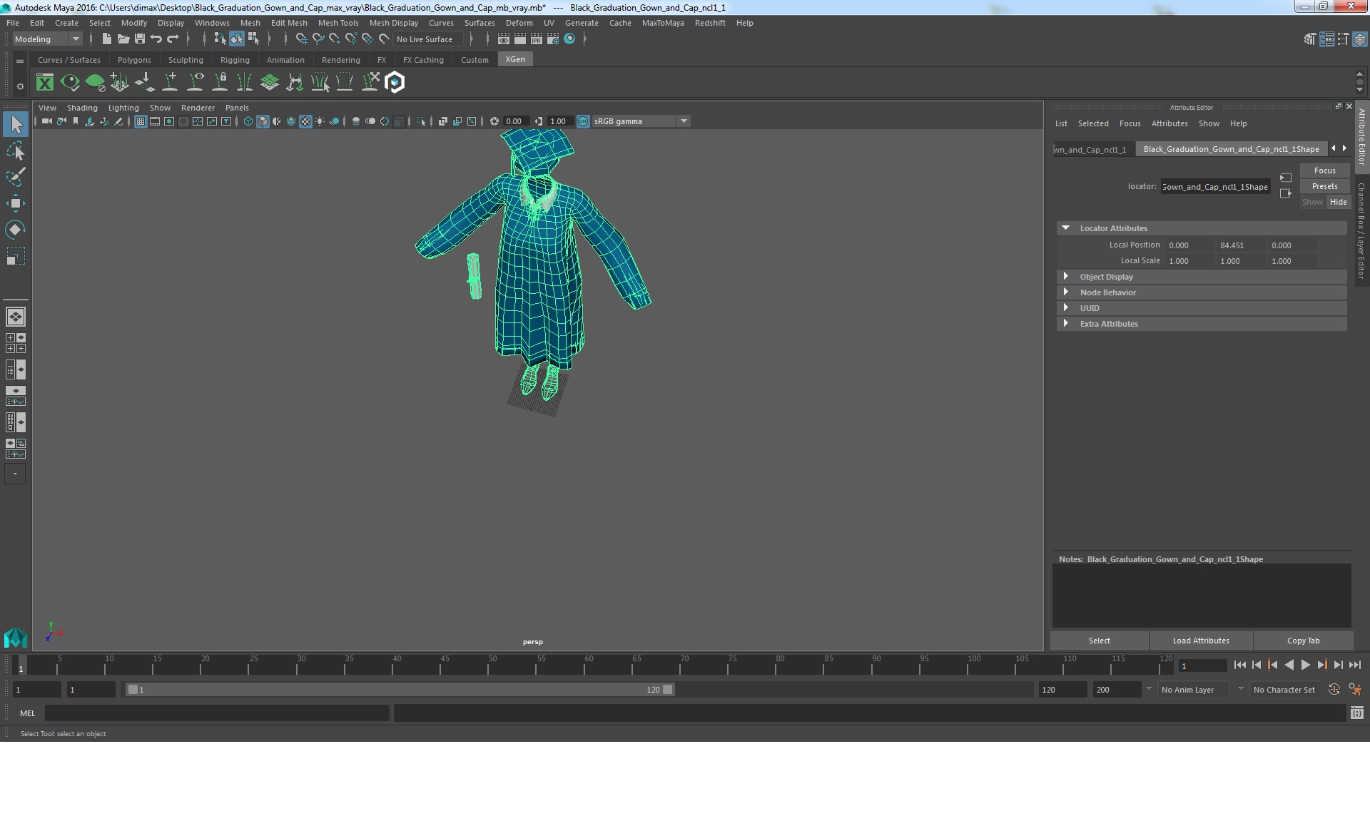 Black Graduation Gown and Cap 3D model