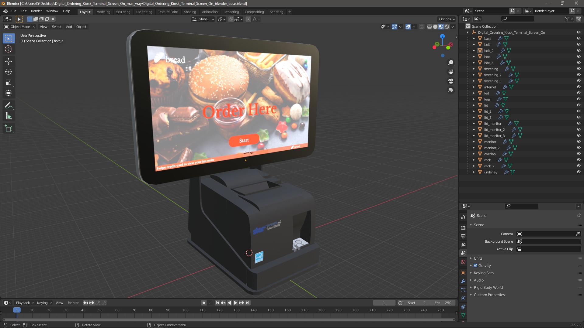 3D Digital Ordering Kiosk Terminal Screen On