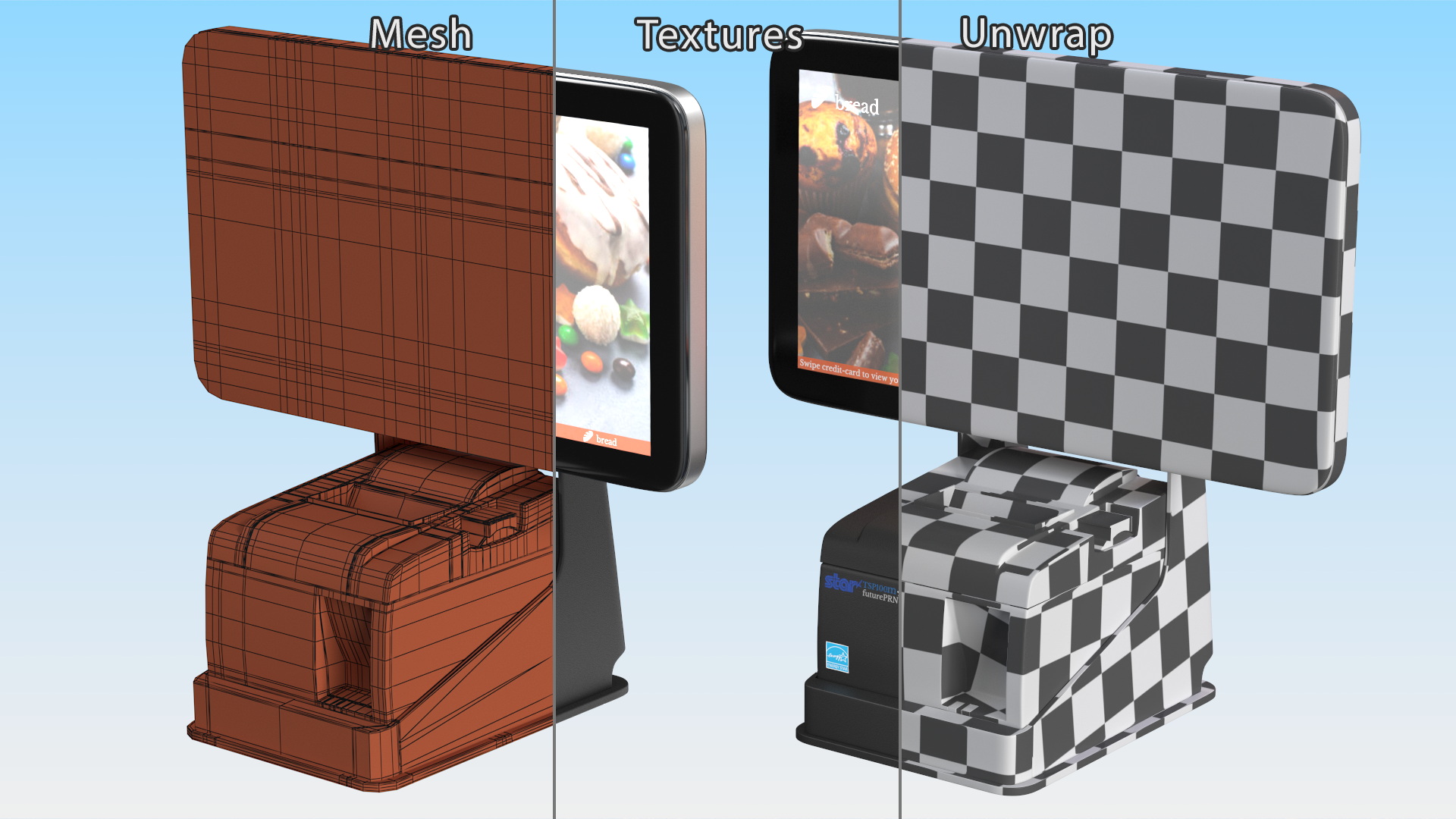 3D Digital Ordering Kiosk Terminal Screen On