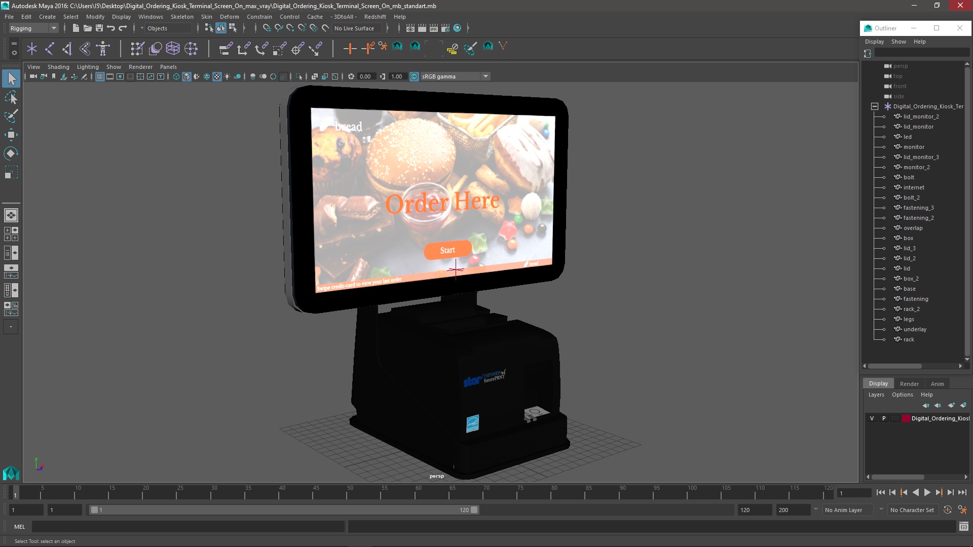 3D Digital Ordering Kiosk Terminal Screen On