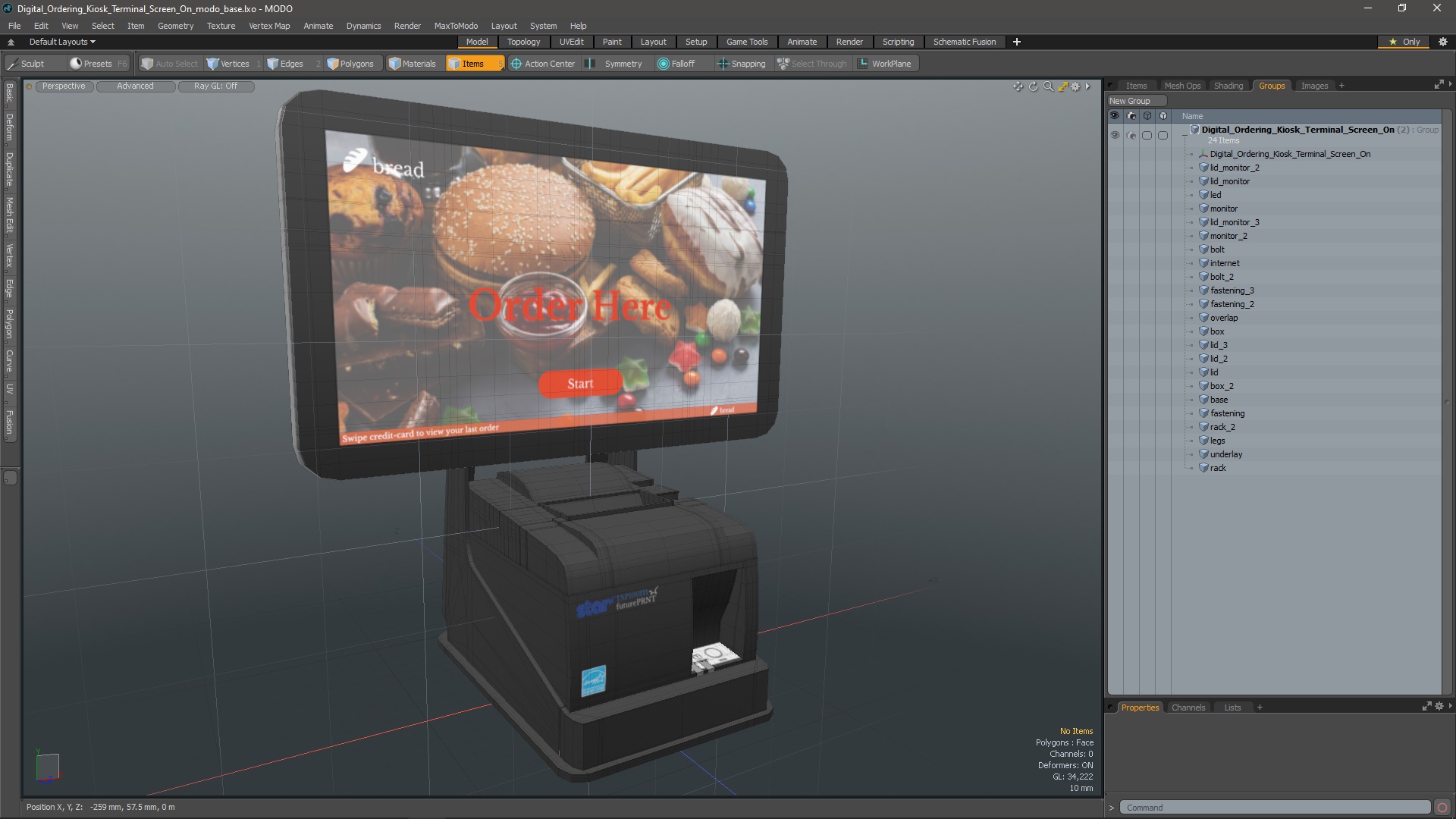 3D Digital Ordering Kiosk Terminal Screen On