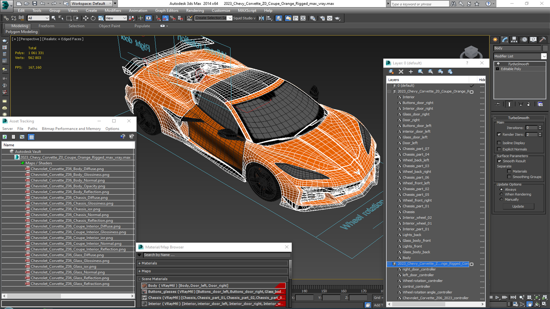 2023 Chevy Corvette Z0 Coupe Orange Rigged 3D