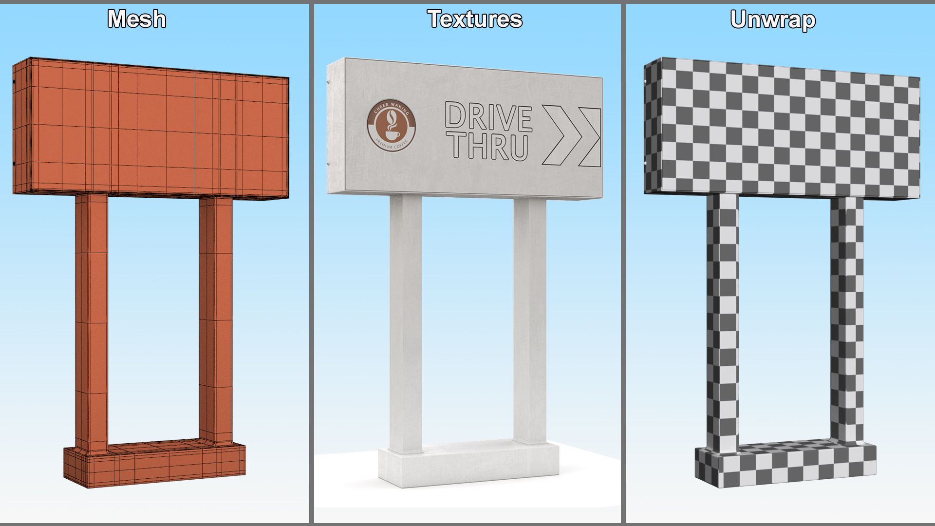 Coffee Shop Drive Thru Sign 3D