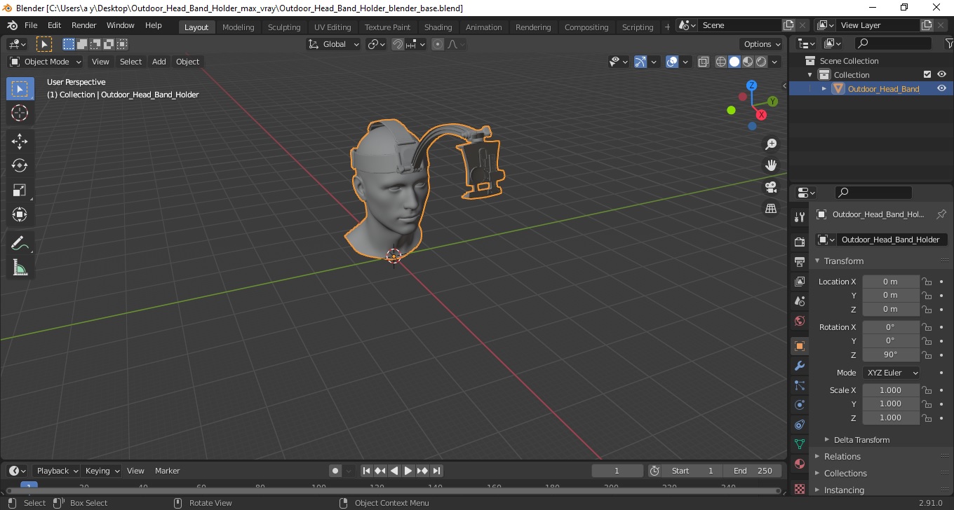 Outdoor Head Band Holder 3D model