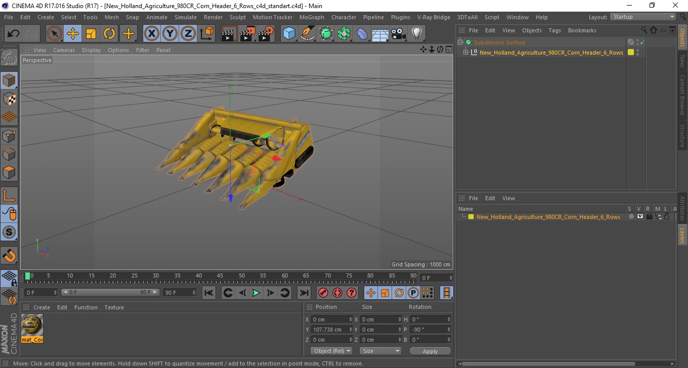 3D New Holland Agriculture 980CR Corn Header 6 Rows model