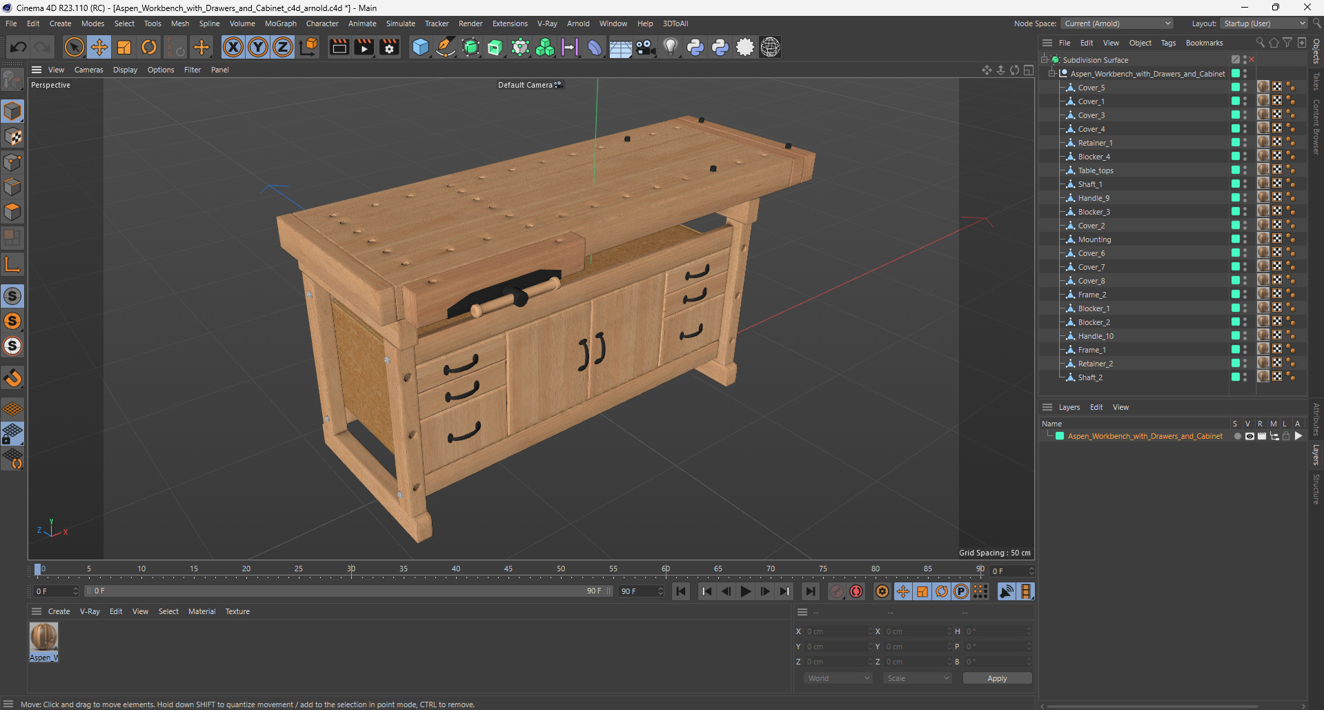 3D model Aspen Workbench with Drawers and Cabinet
