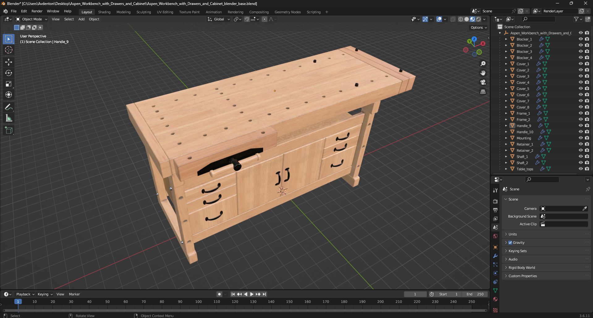 3D model Aspen Workbench with Drawers and Cabinet