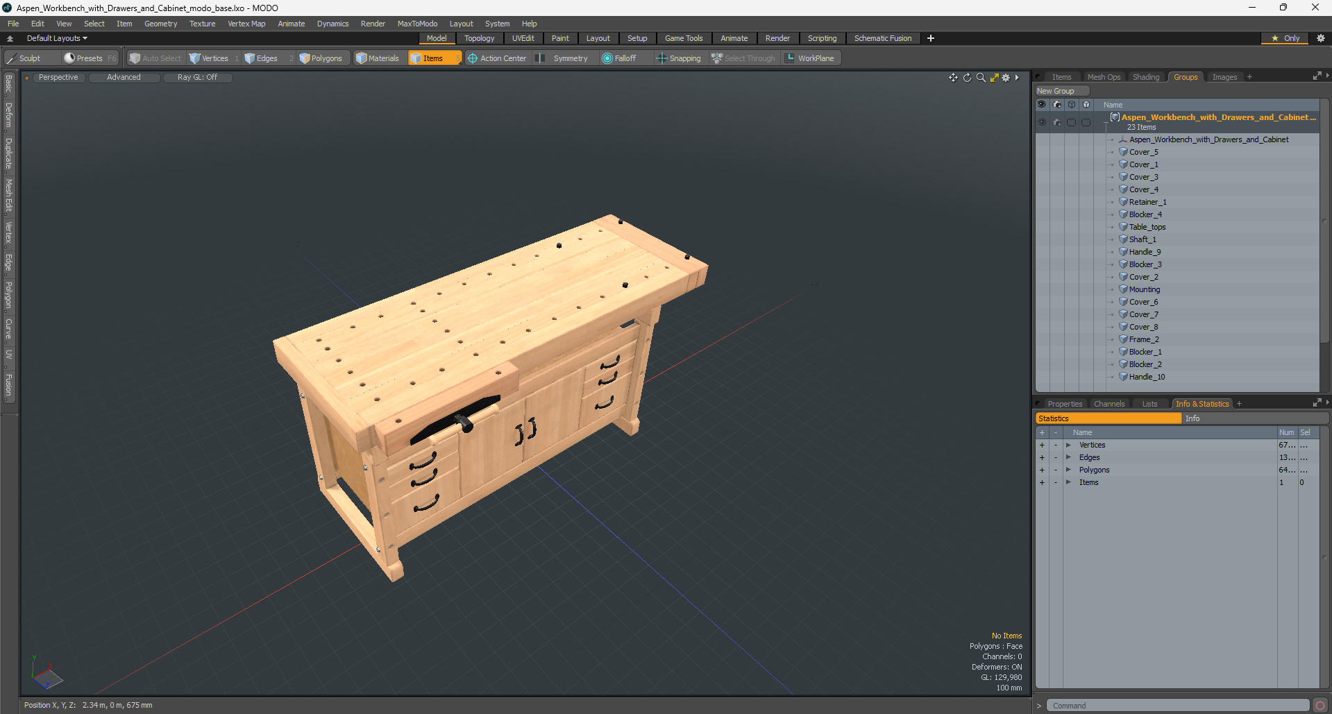 3D model Aspen Workbench with Drawers and Cabinet