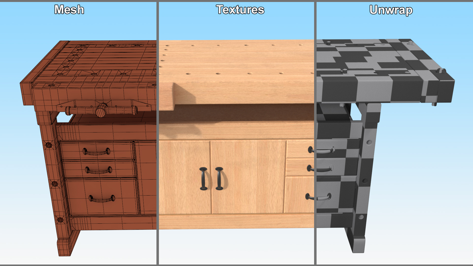 3D model Aspen Workbench with Drawers and Cabinet
