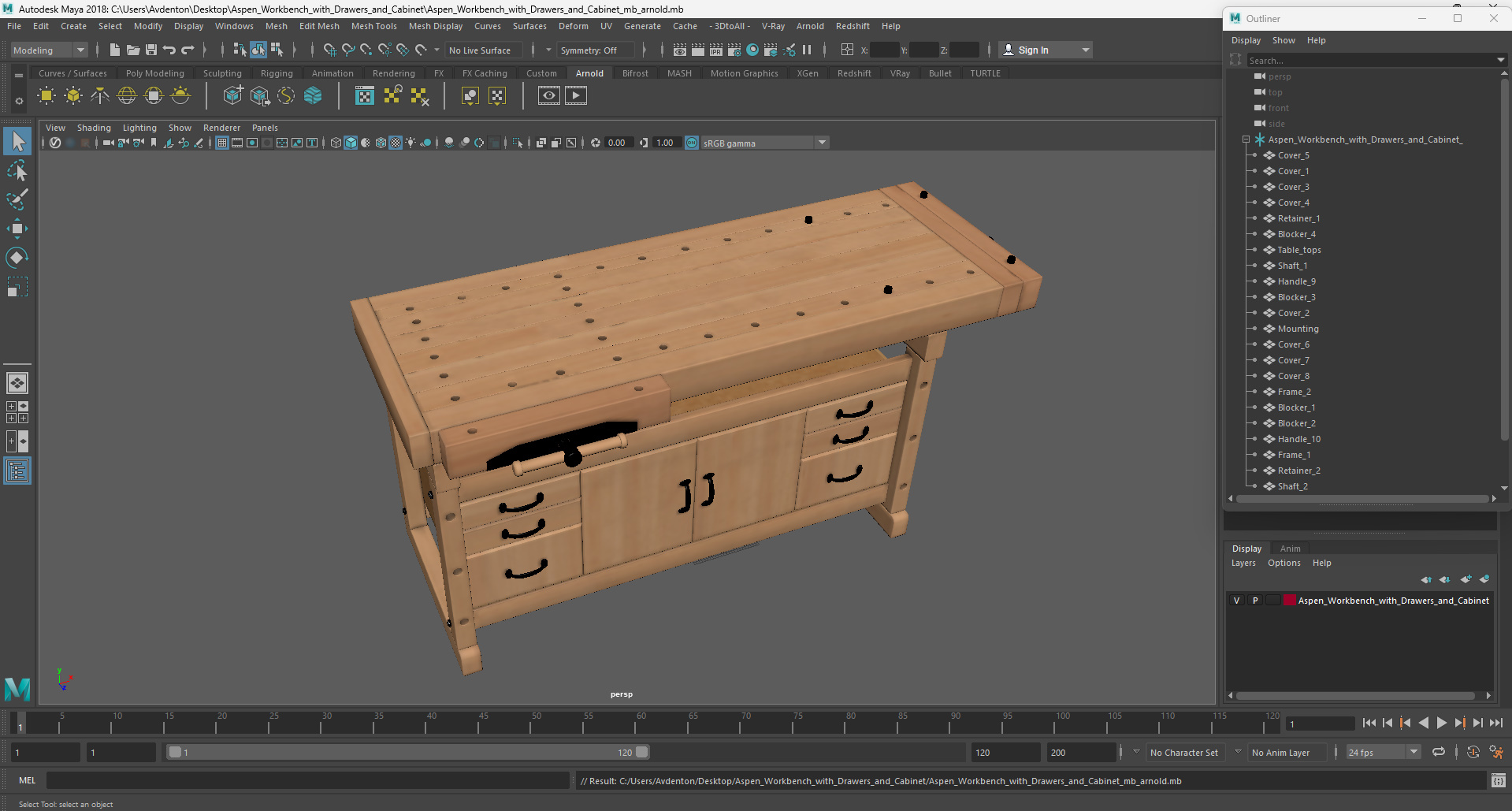 3D model Aspen Workbench with Drawers and Cabinet
