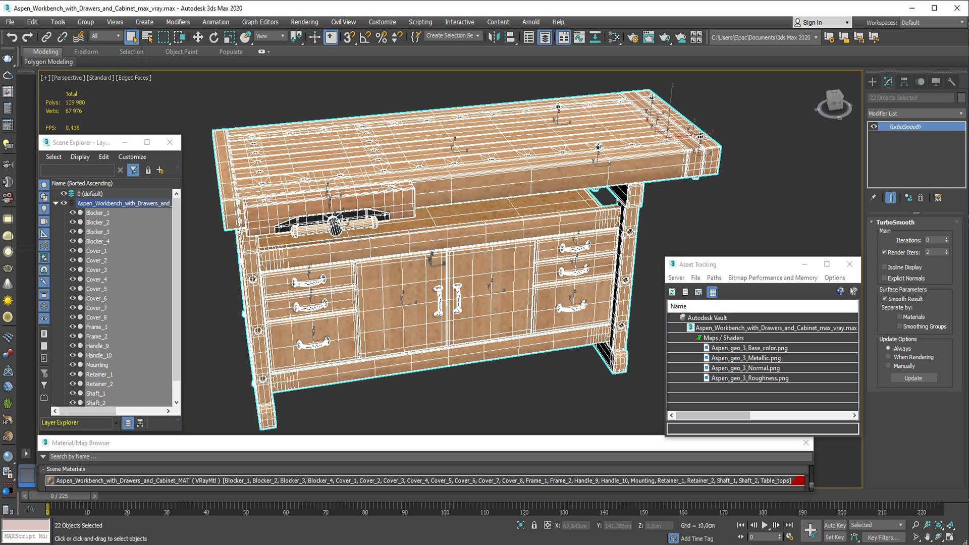 3D model Aspen Workbench with Drawers and Cabinet