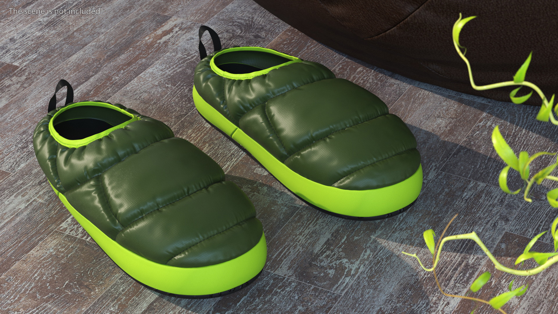 Green Down Slippers 3D model