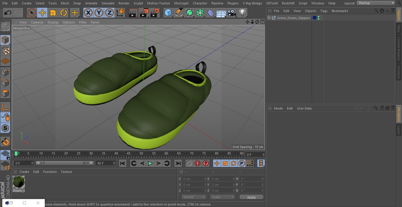 Green Down Slippers 3D model