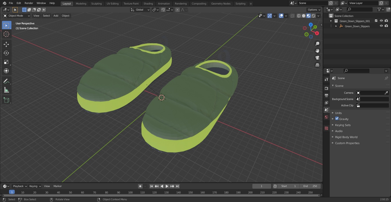 Green Down Slippers 3D model
