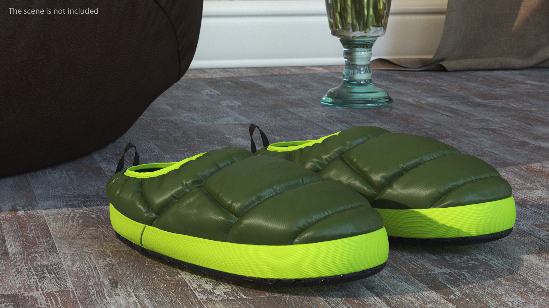 Green Down Slippers 3D model