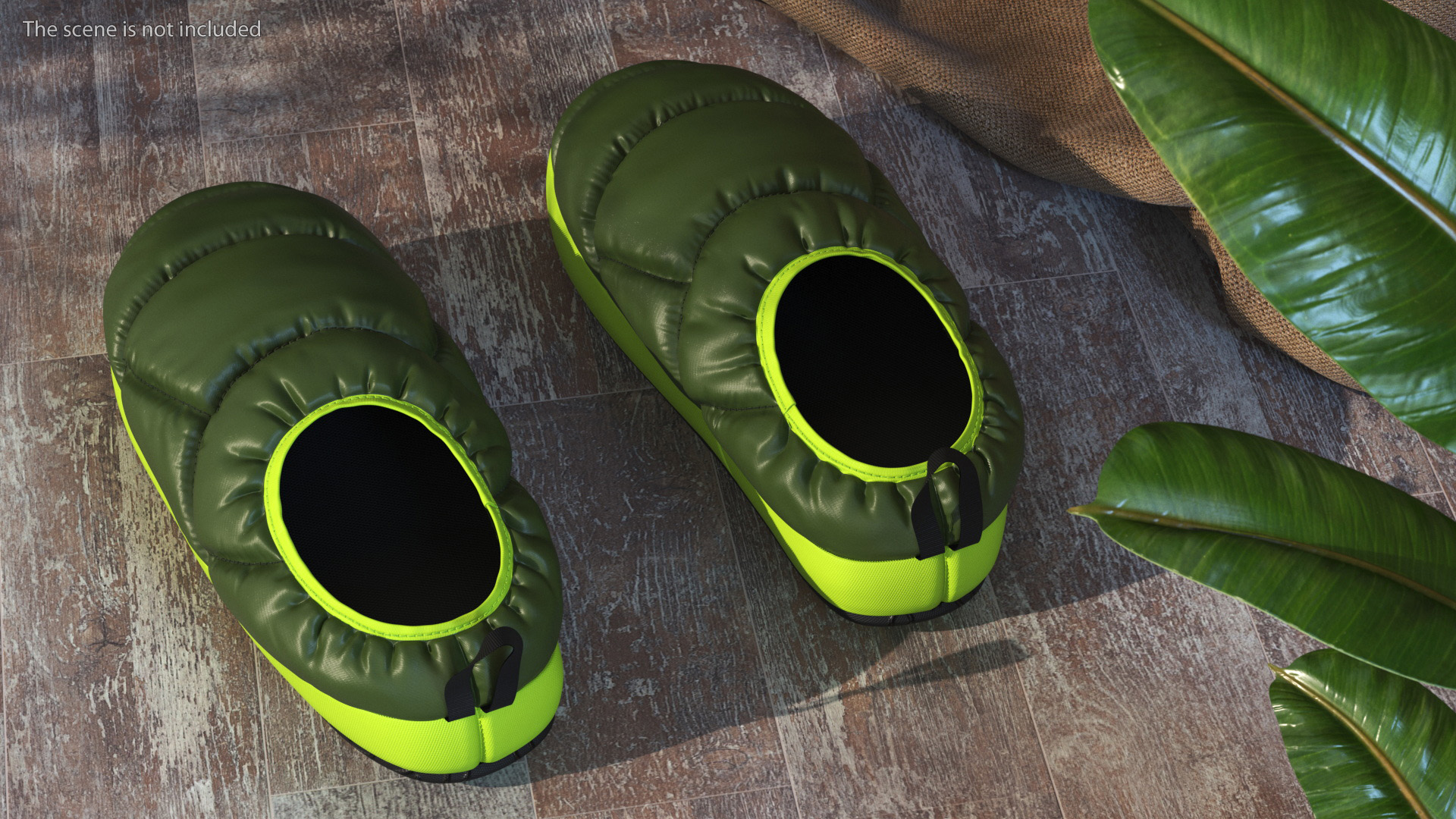 Green Down Slippers 3D model