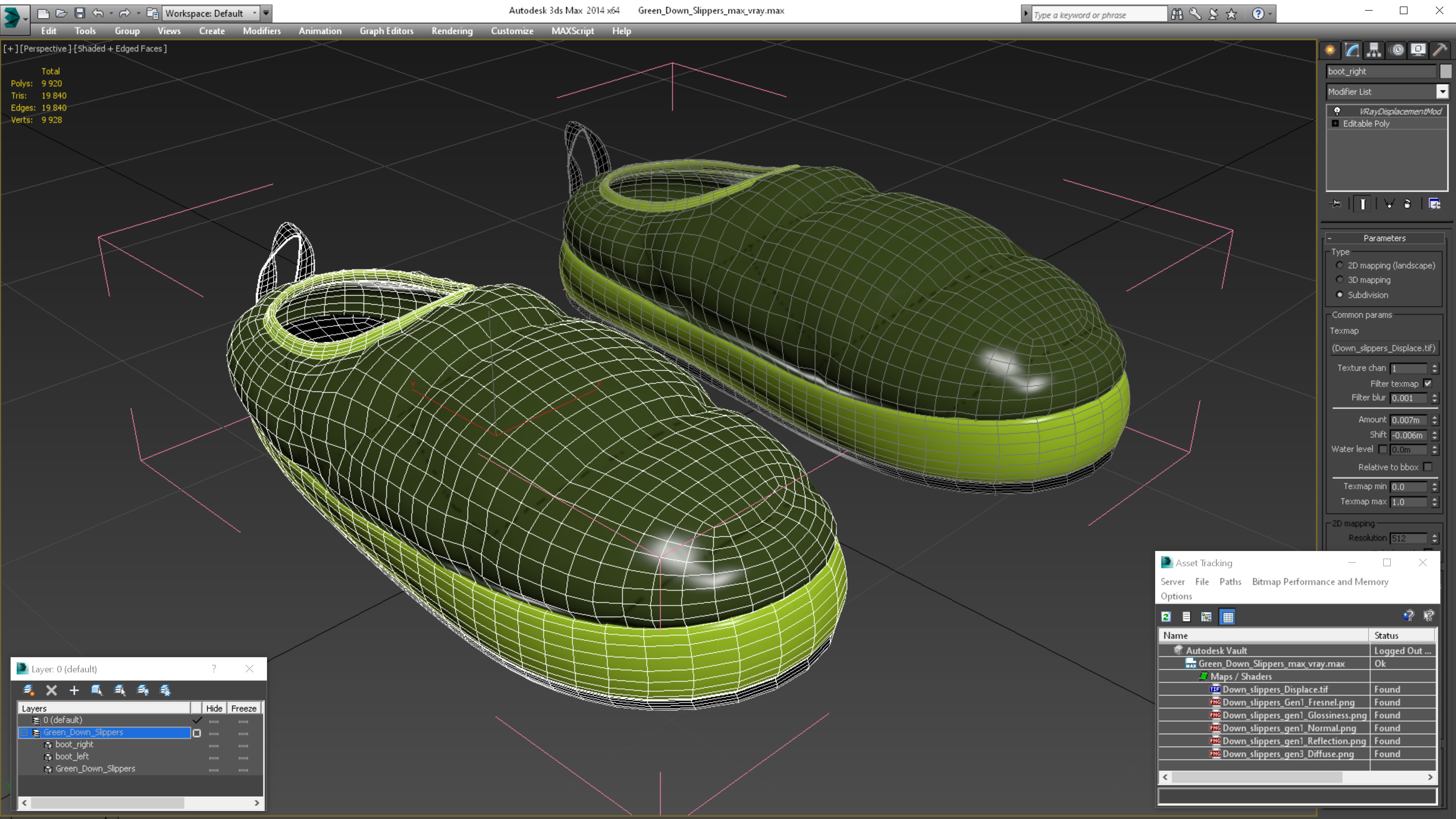 Green Down Slippers 3D model
