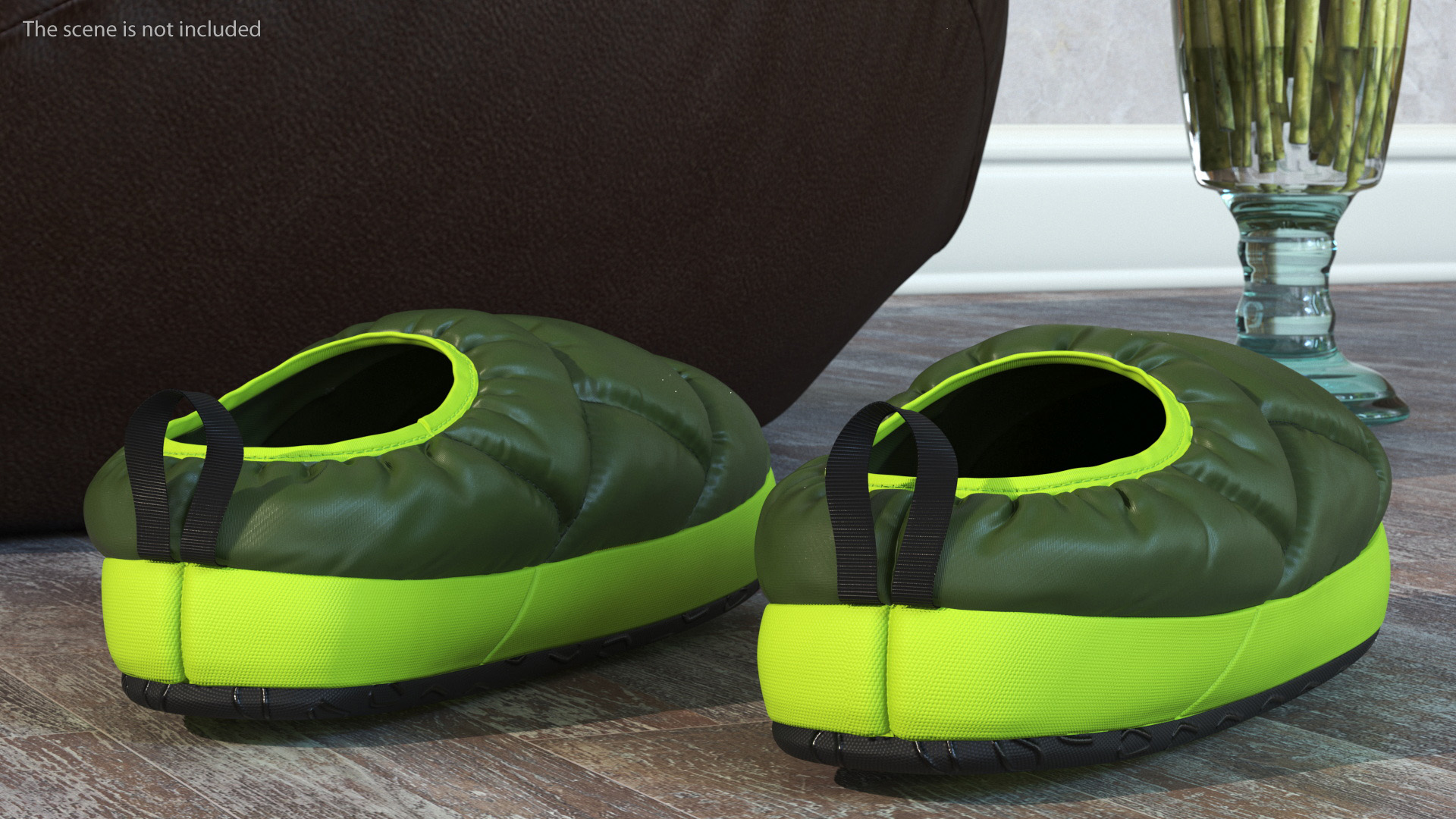Green Down Slippers 3D model