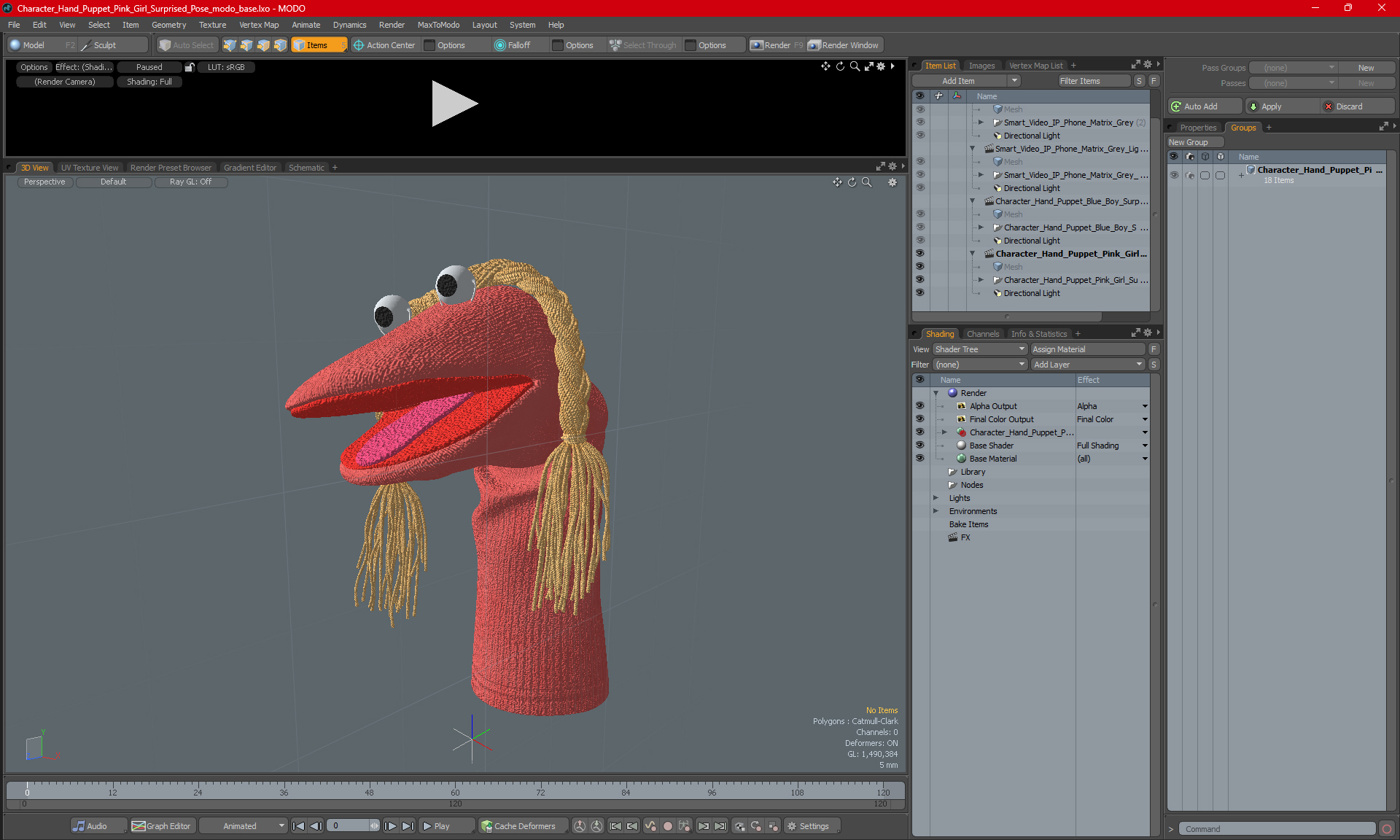 3D Character Hand Puppet Pink Girl Surprised Pose