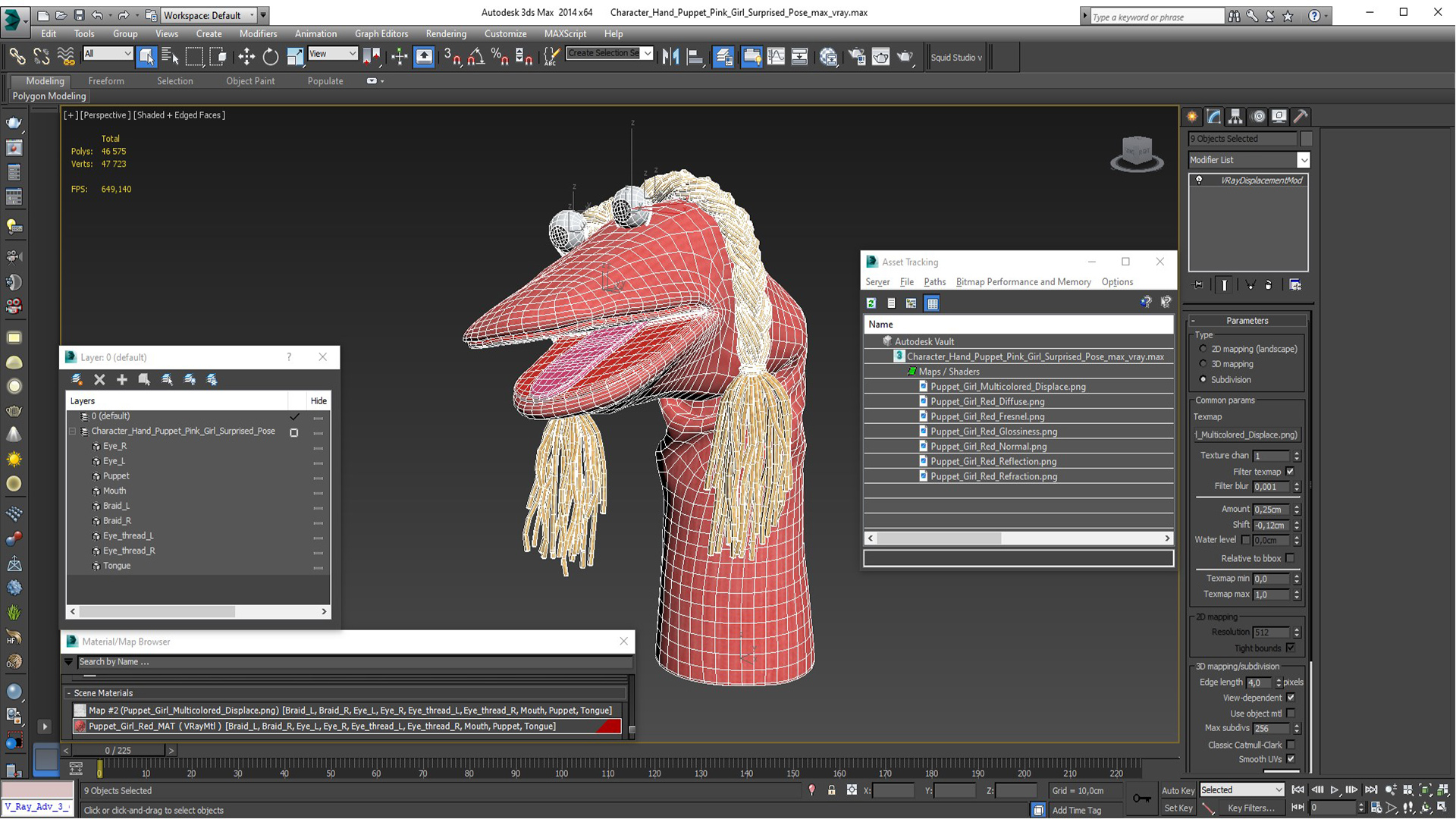 3D Character Hand Puppet Pink Girl Surprised Pose