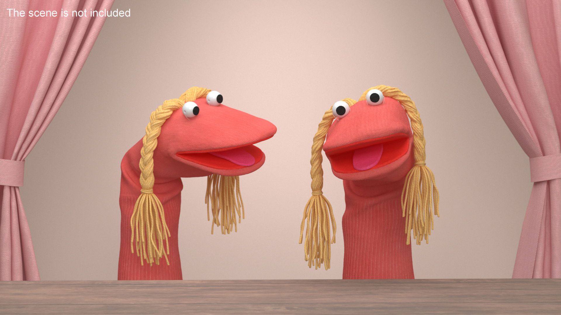3D Character Hand Puppet Pink Girl Surprised Pose