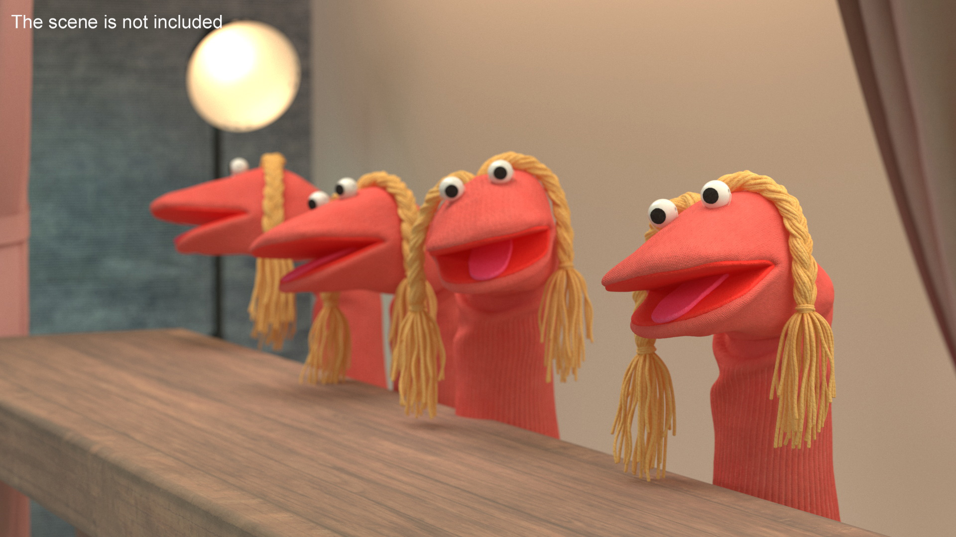 3D Character Hand Puppet Pink Girl Surprised Pose