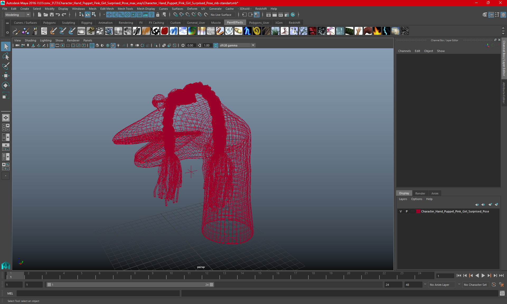3D Character Hand Puppet Pink Girl Surprised Pose