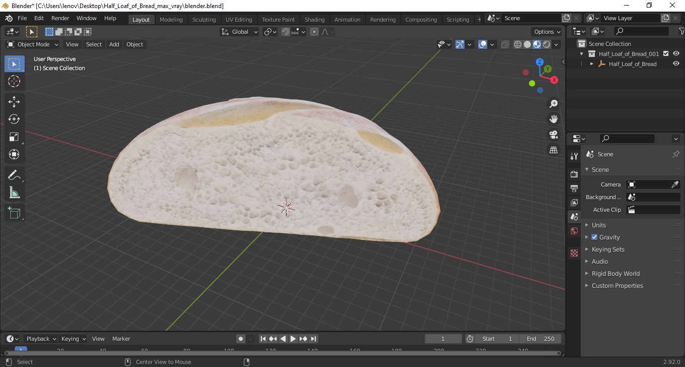 3D Half Loaf of Bread model