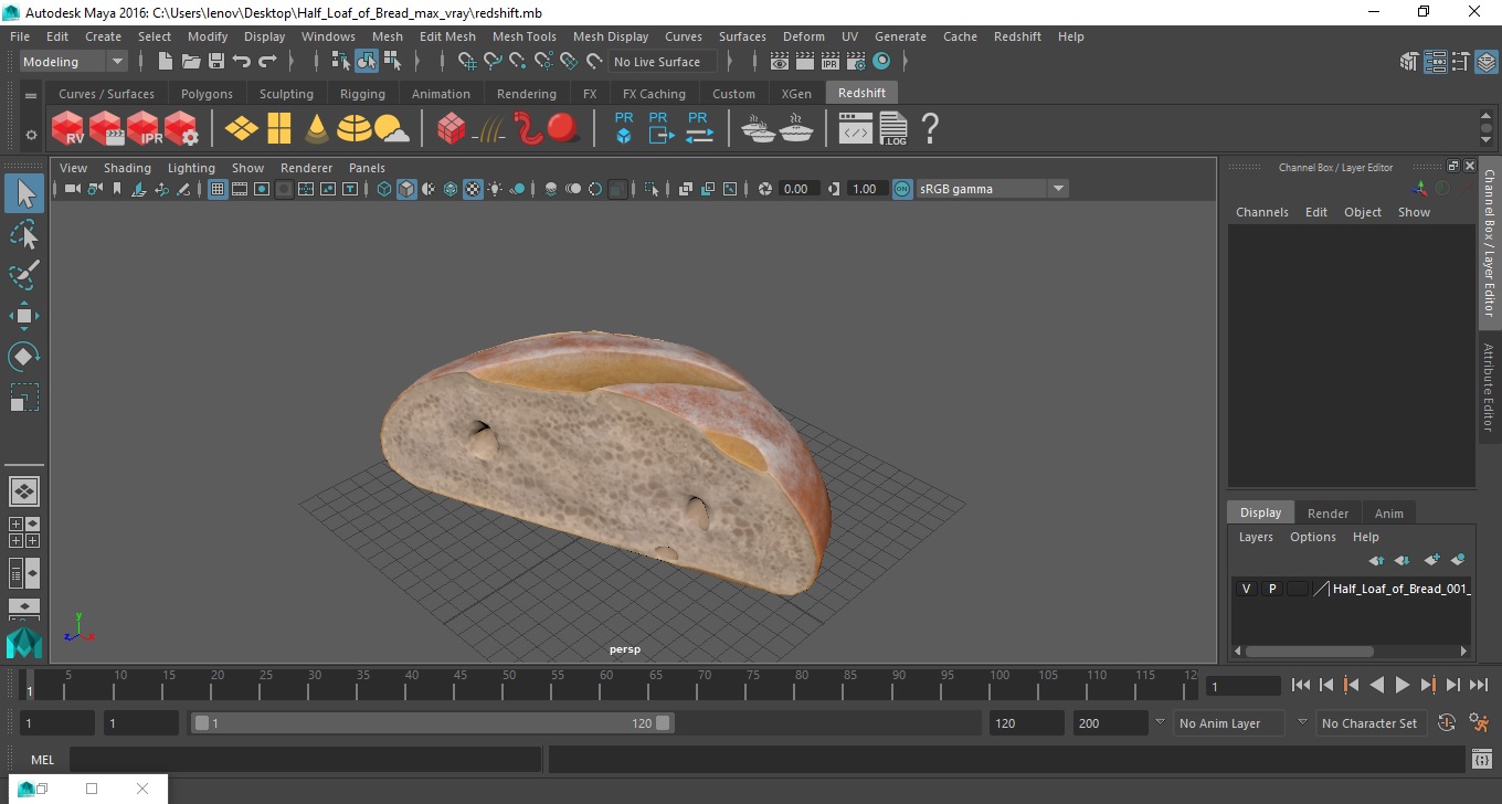 3D Half Loaf of Bread model