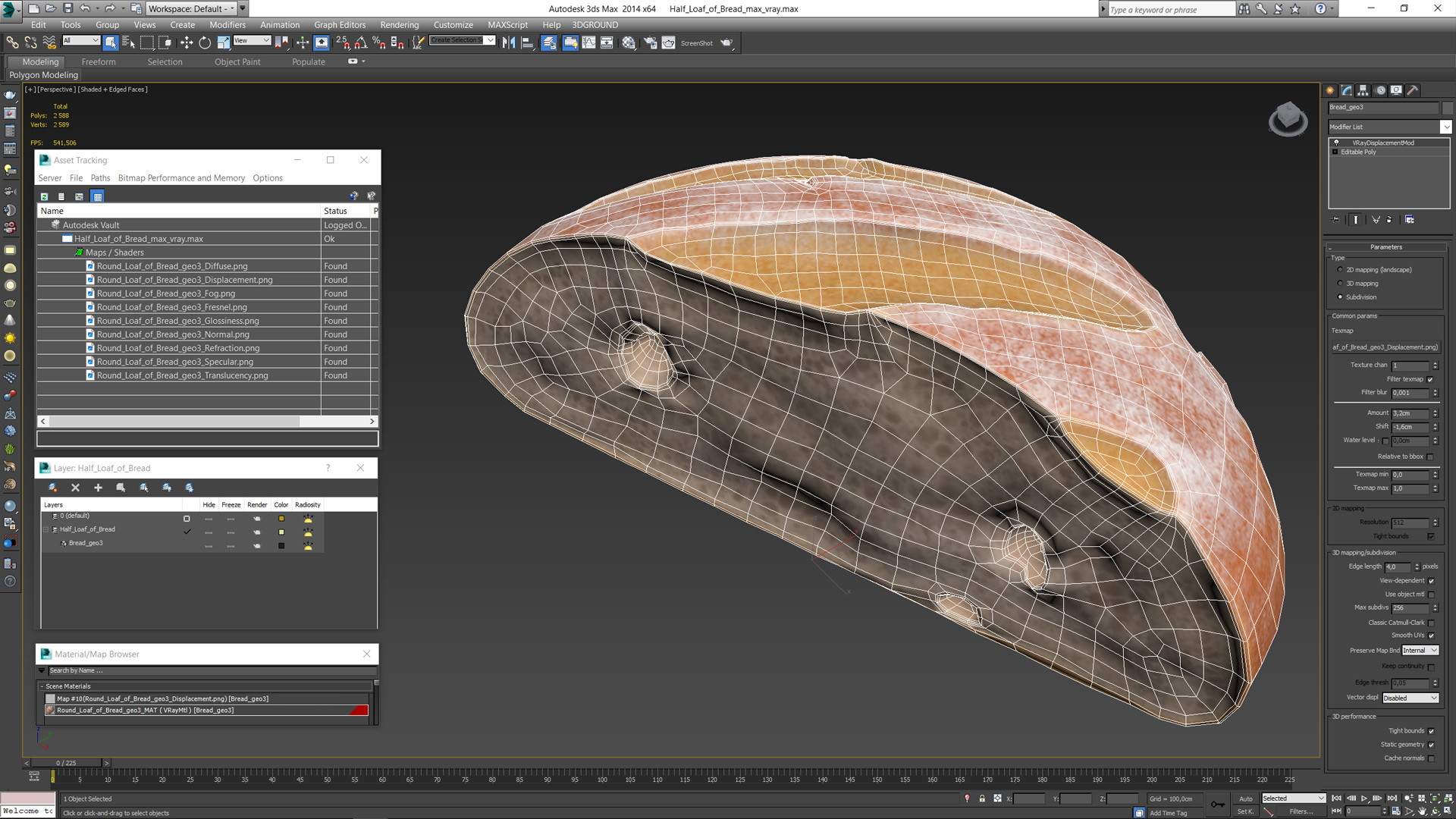3D Half Loaf of Bread model