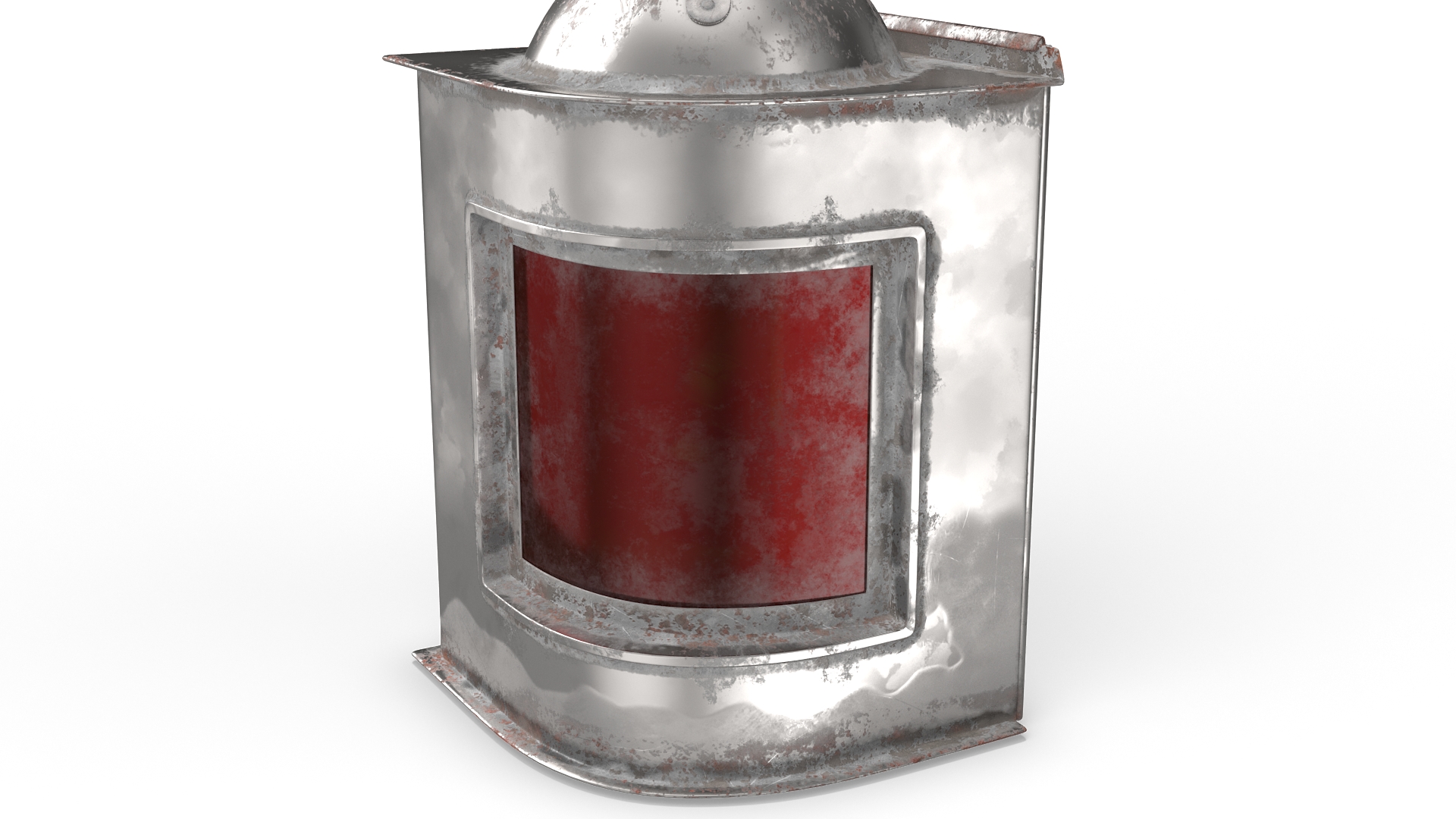 3D Antique Silver Ship Lantern with Red Glass Old