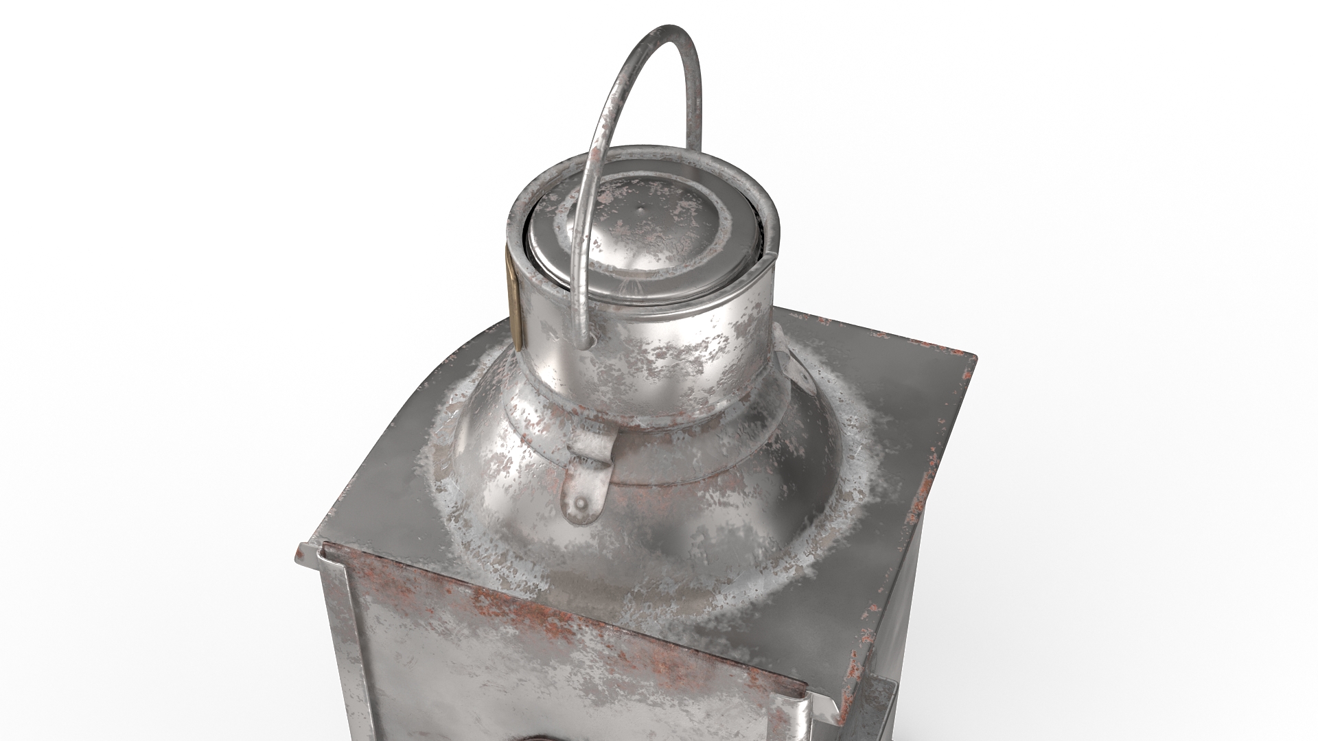 3D Antique Silver Ship Lantern with Red Glass Old