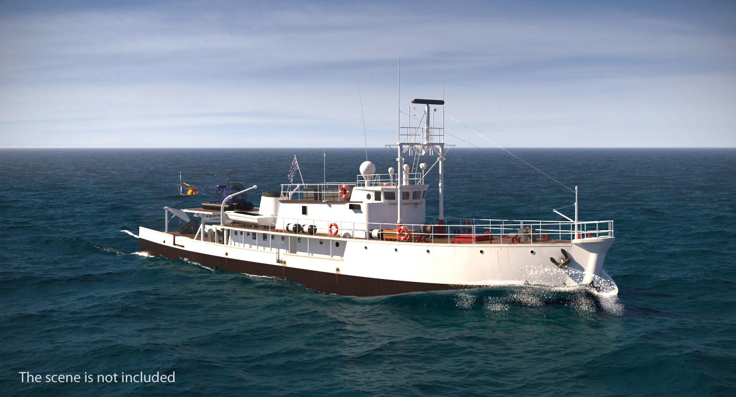 3D Old Scientific Research Vessel with Helicopter
